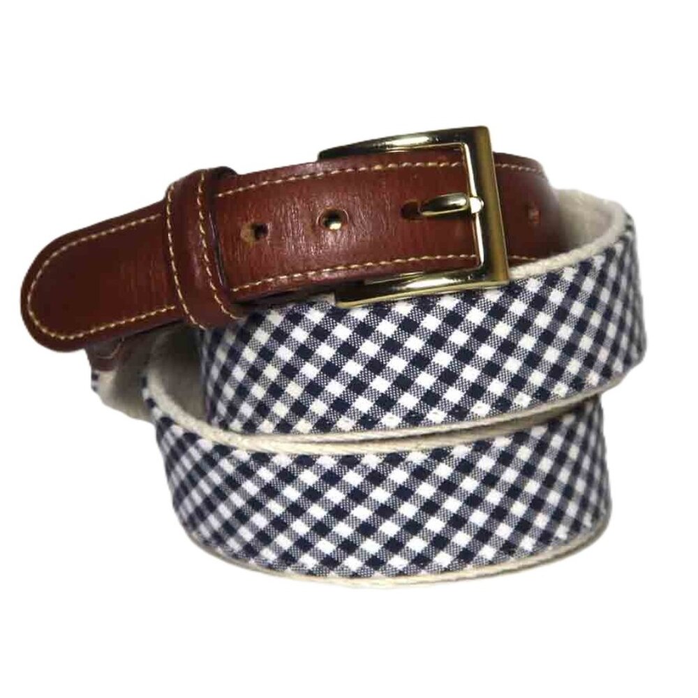 Canvas and Leather Lattice Check Belt Brass Buckle Men's Size 34 (FITS 30-32)